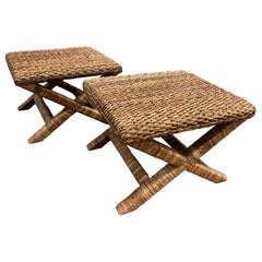 Pair of Natural Seagrass X Benches