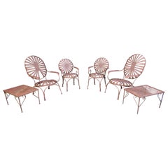 Vintage Francois Carre Sunburst Garden Chairs w/ End Tables