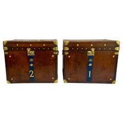 Pair Antique British Military Leather Chests with Insignia, circa 1920-1930