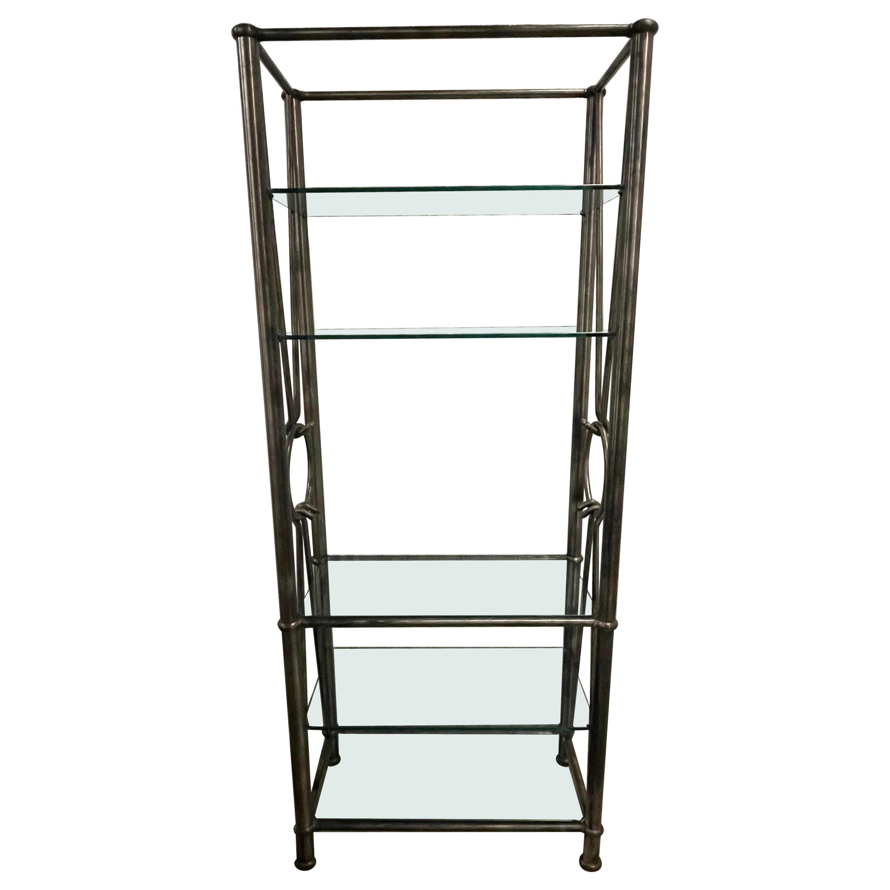 Pair of Brutalist Style Steel & Glass Etagere For Sale