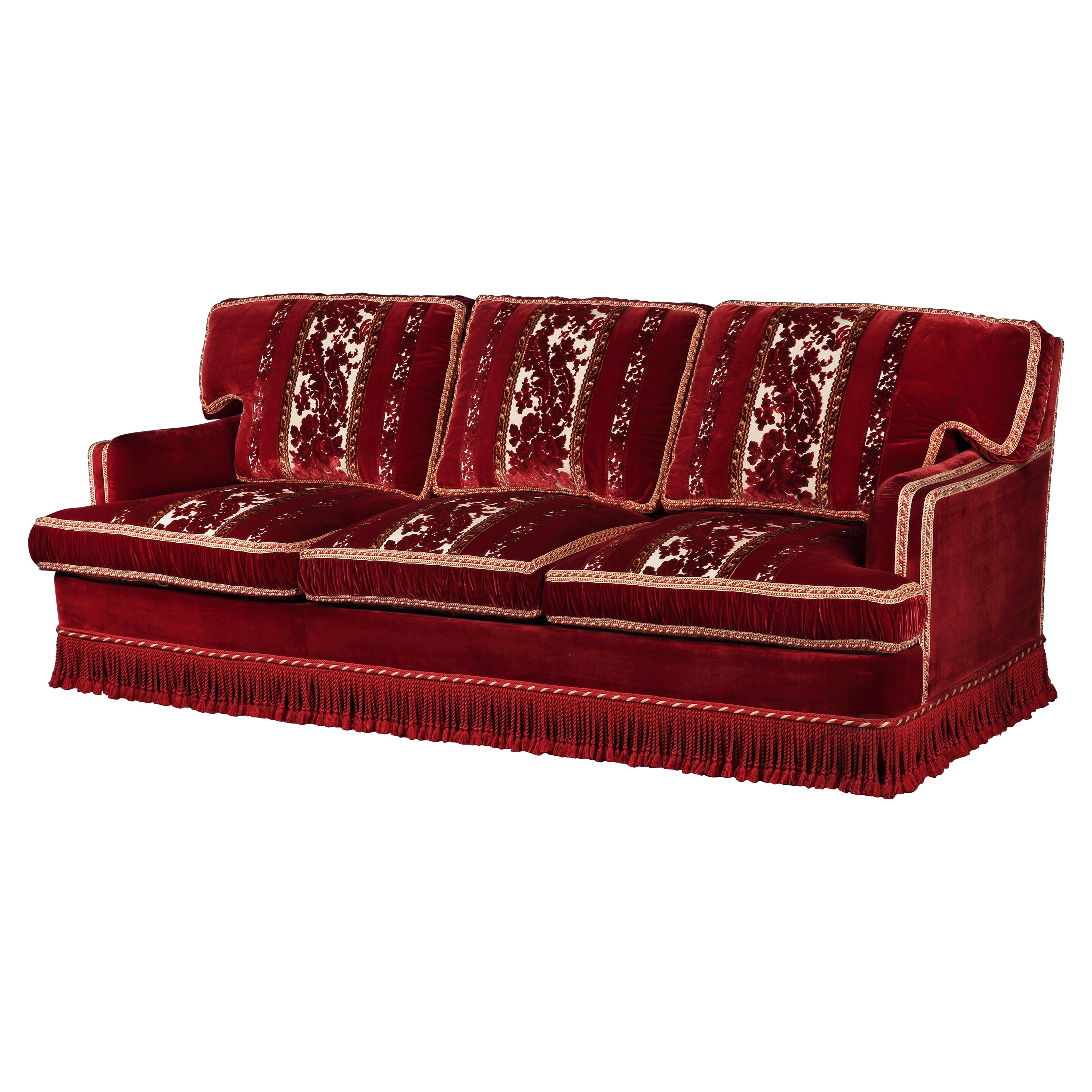 Sofa Settee 3-Seater Crimson Cut Velvet Italian Toni Facella Sensi Della Penna For Sale