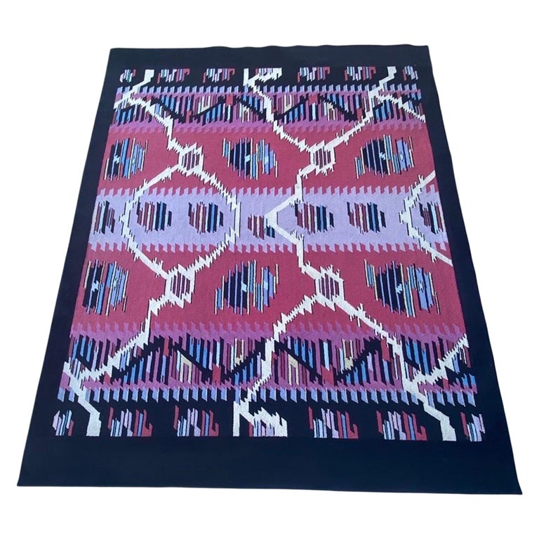 Custom Made Modern Area Rug in Bright Ethnic Pattern Bright Colors For Sale at 1stDibs