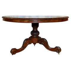 Antique English Burled Walnut Round Center Table, Circa 1880