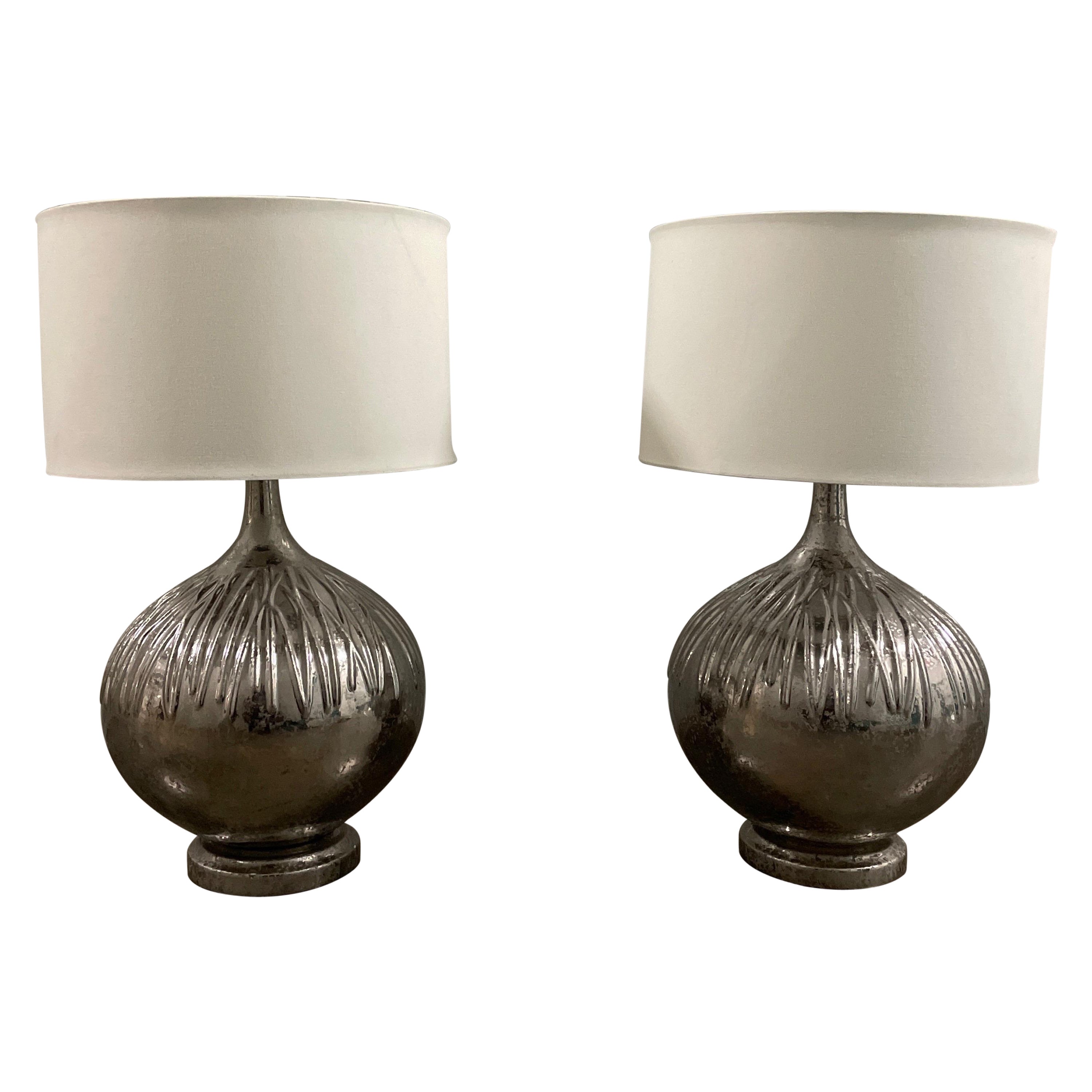 Pair of Large Scale Organic Mercury Type Glass Lamps For Sale