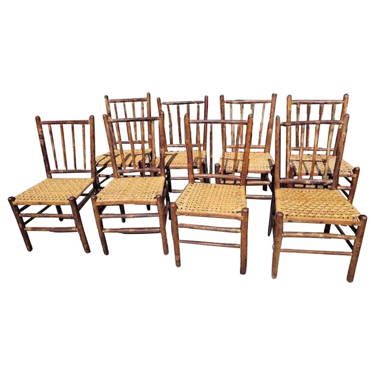 Set of Eight Signed Old Hickory Chairs For Sale