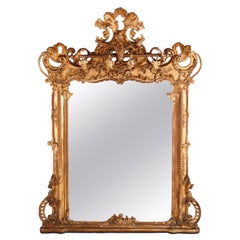 Antique French Rococo Oversized Gold Leaf Over Mantle Pier Mirror, 19th C