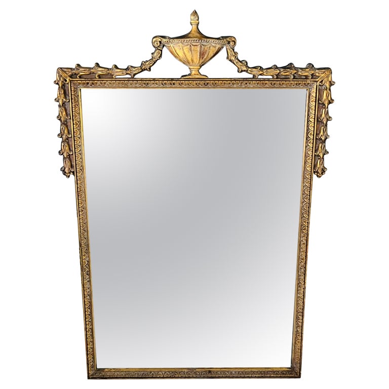 Antique Neoclassical Giltwood Mirror with Hand Carved Frame, France, c. 1920's For Sale