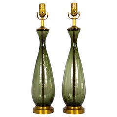 Smoke Green Murano Glass Drop Lamps, Pair