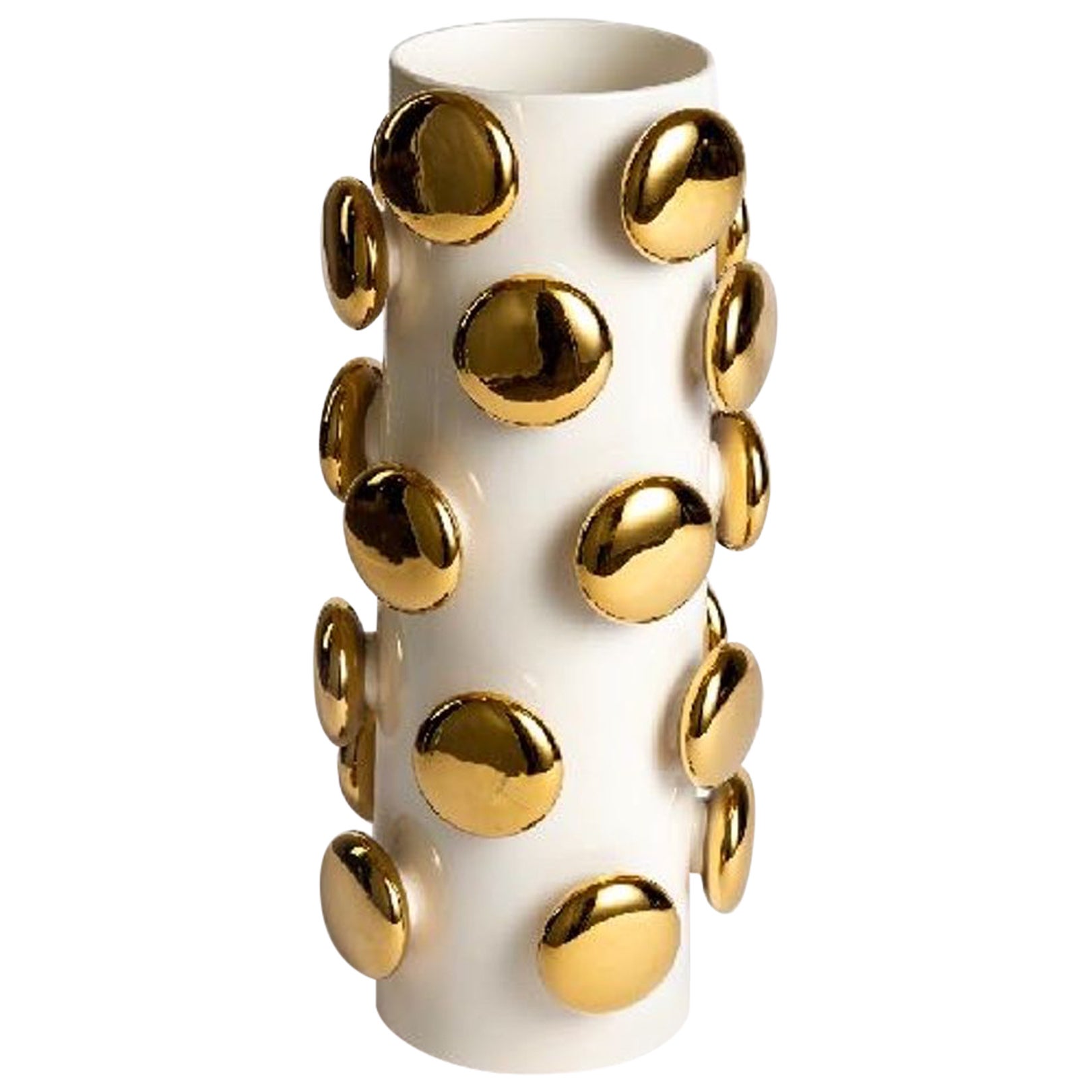 Enlightening Quantum White Gold Ball Ceramic Vase by Hua Wang For Sale
