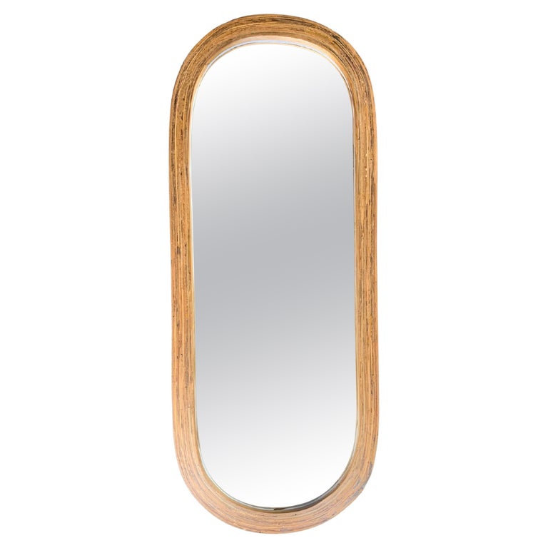 Reclaimed Teak Wood Framed Oval Mirror, Modern Organic, with Lighted Frame  For Sale at 1stDibs
