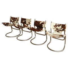 4 Italian Mid Century Cantilever Chairs Cowhide & Chrome