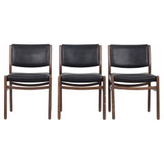 Used Set of Three Wooden Chairs with Black Leatherette Upholstery, Italy 60s