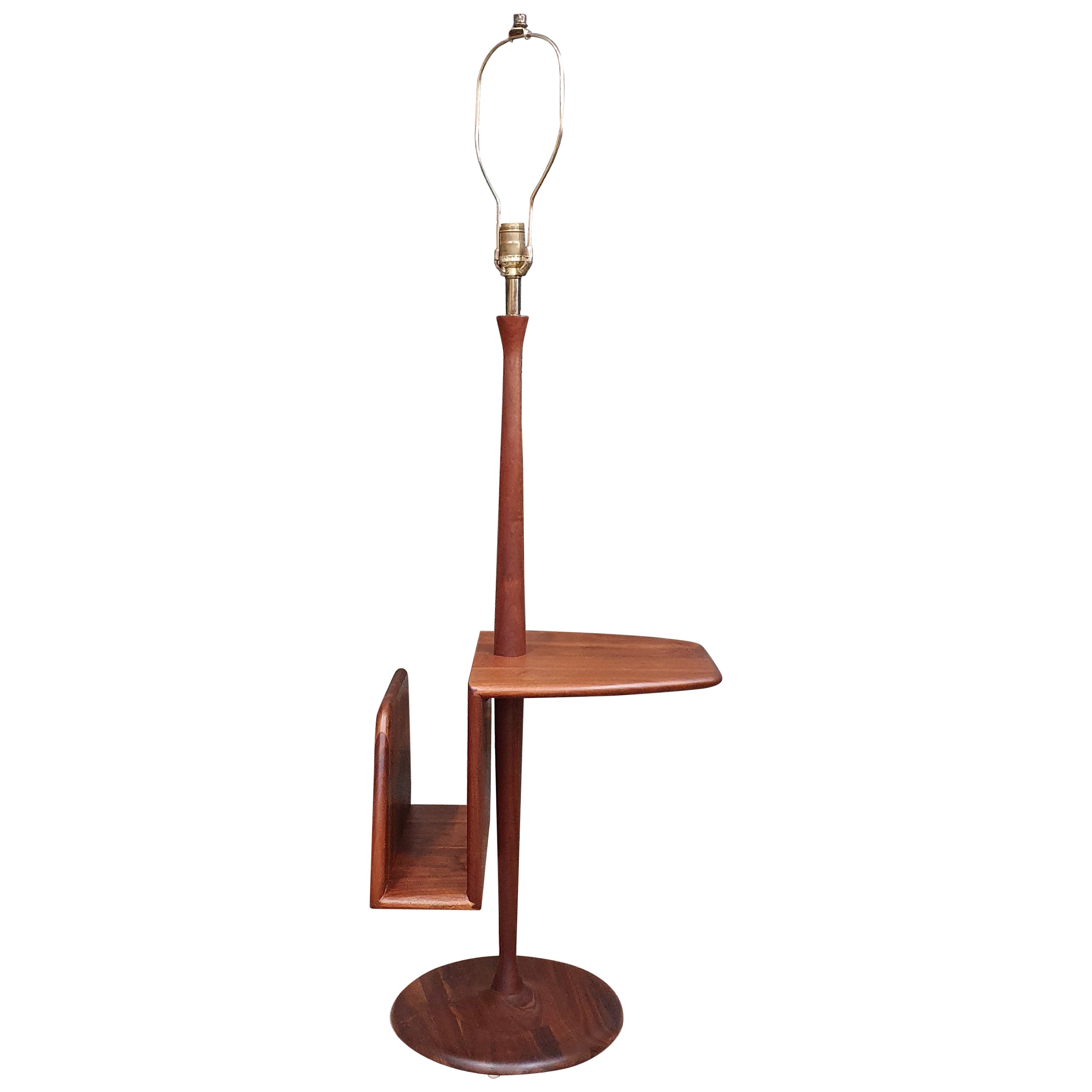 Walnut Floor Lamp with Magazine Rack and Table by Laurel Lamp Company