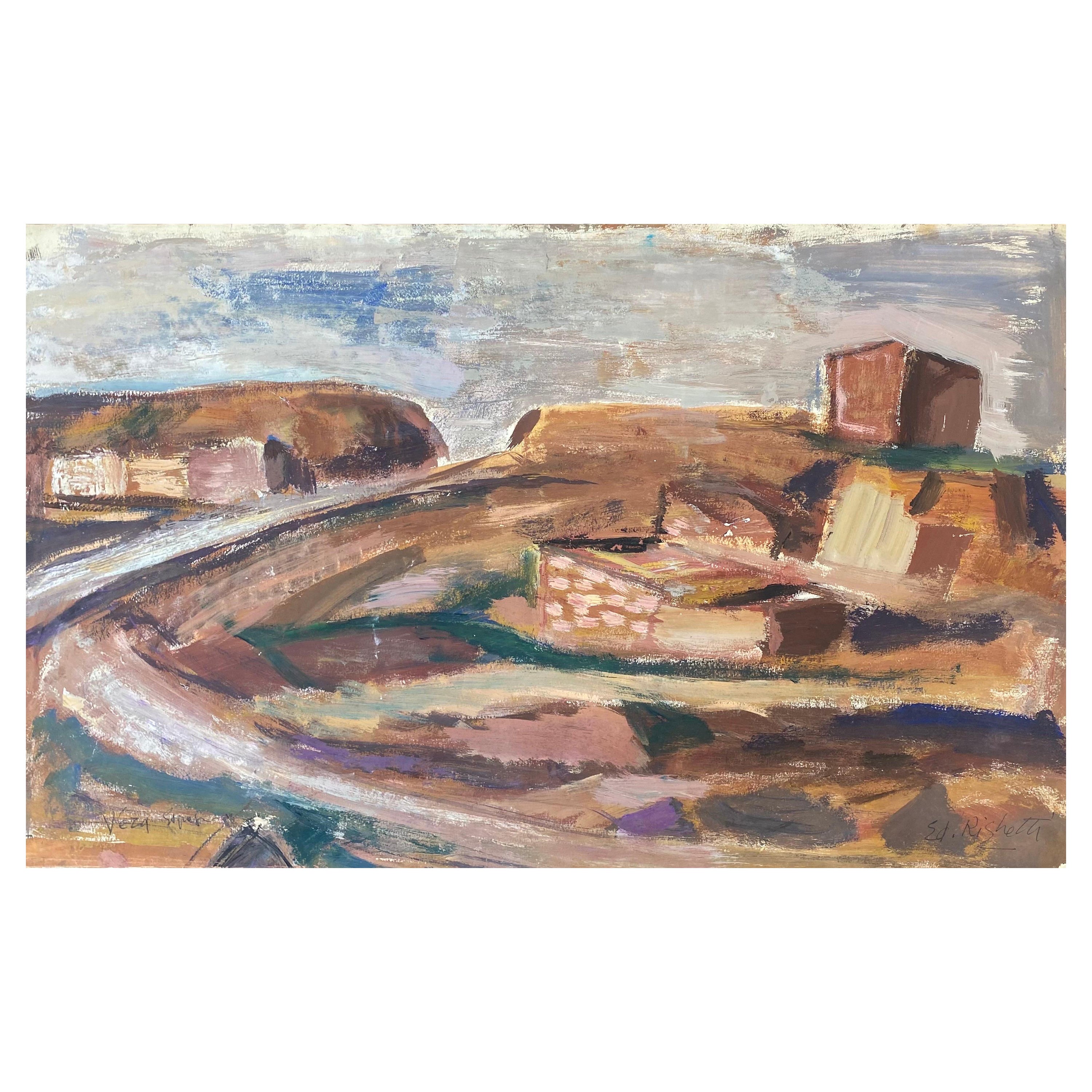 Peinture post-impressionniste française du milieu du siècle dernier, paysage du désert