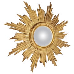 Large Used Golden Sunburst Mirror, 1970s