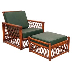 Vintage Ficks Reed Bamboo Lounge Chair and Ottoman