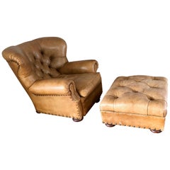 Yummy Leather Ralph Lauren Tufted Leather Writer's Club Chair and Ottoman Set