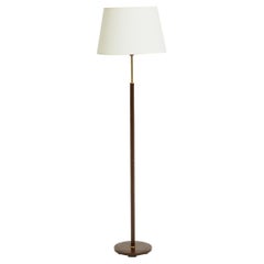 Mid-Century Brass and Brown Faux Leather Floor Lamp