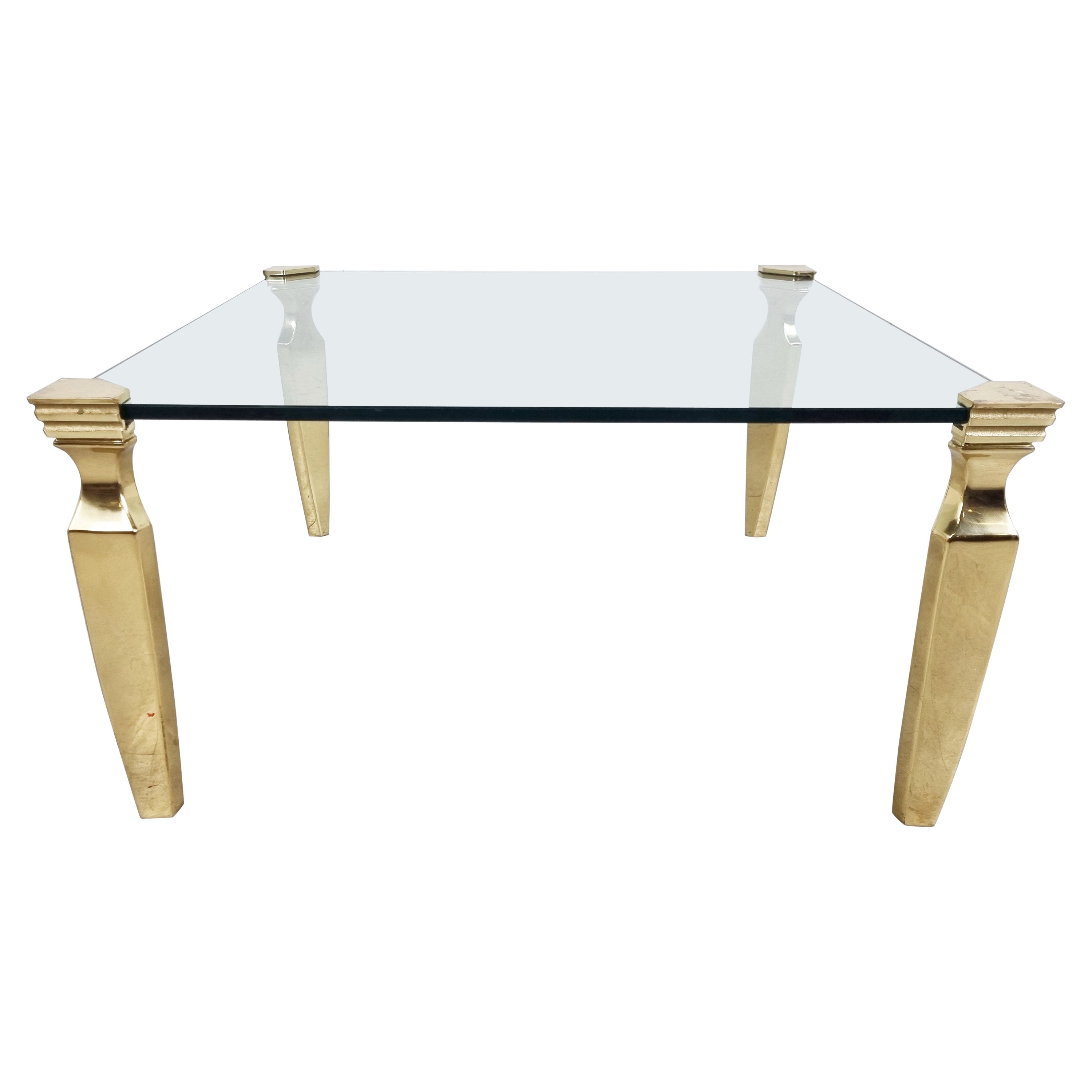 Brass and Glass Coffee Table, 1970s For Sale