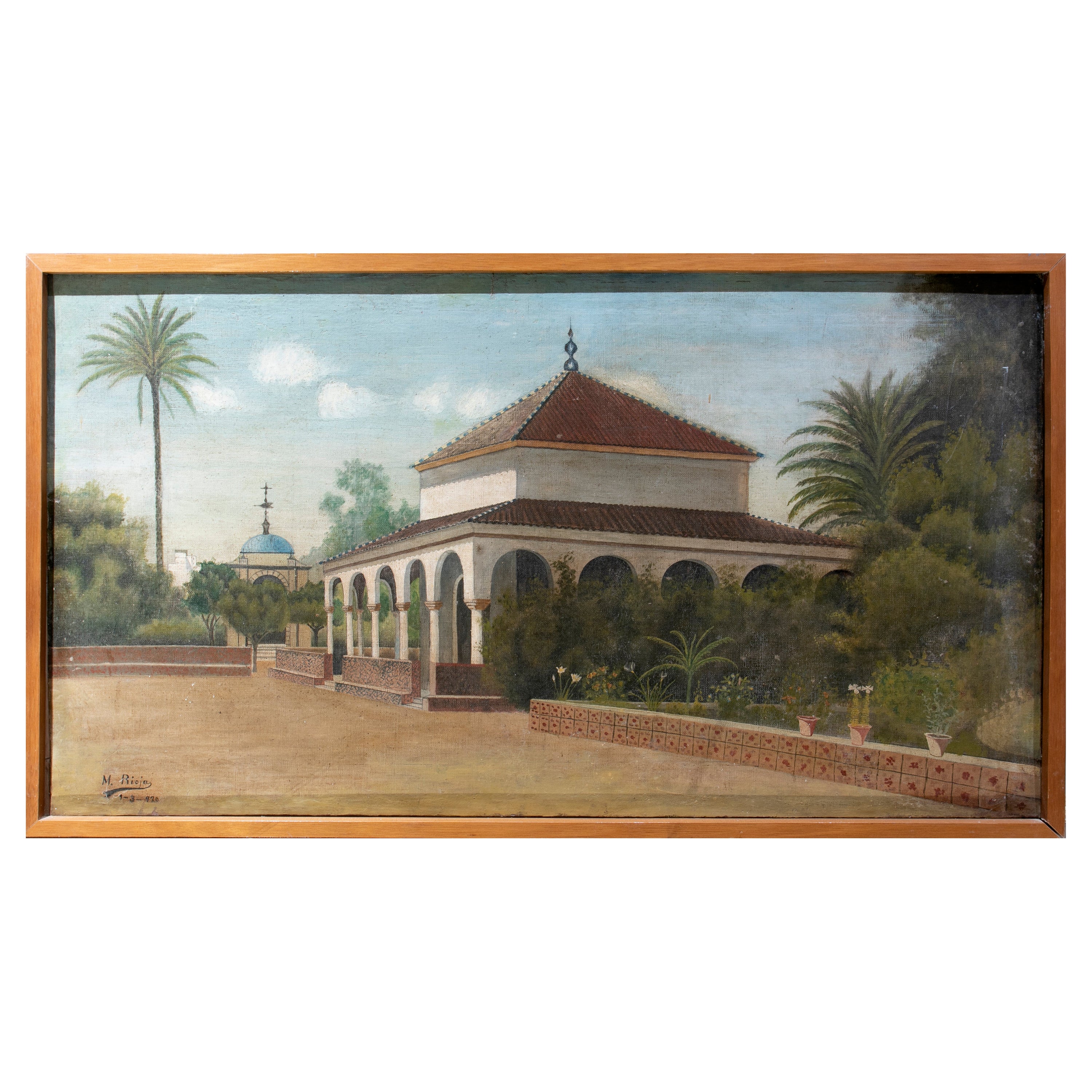 1920s Framed Painting of Spanish Architecture, Granada, Signed M. Rioja For Sale