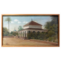 Antique 1920s Framed Painting of Spanish Architecture, Granada, Signed M. Rioja