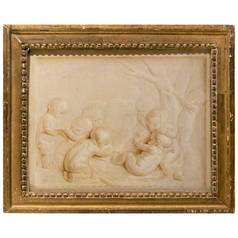 18th Century French Angelos Panel Painting with Antique Frame For Sale