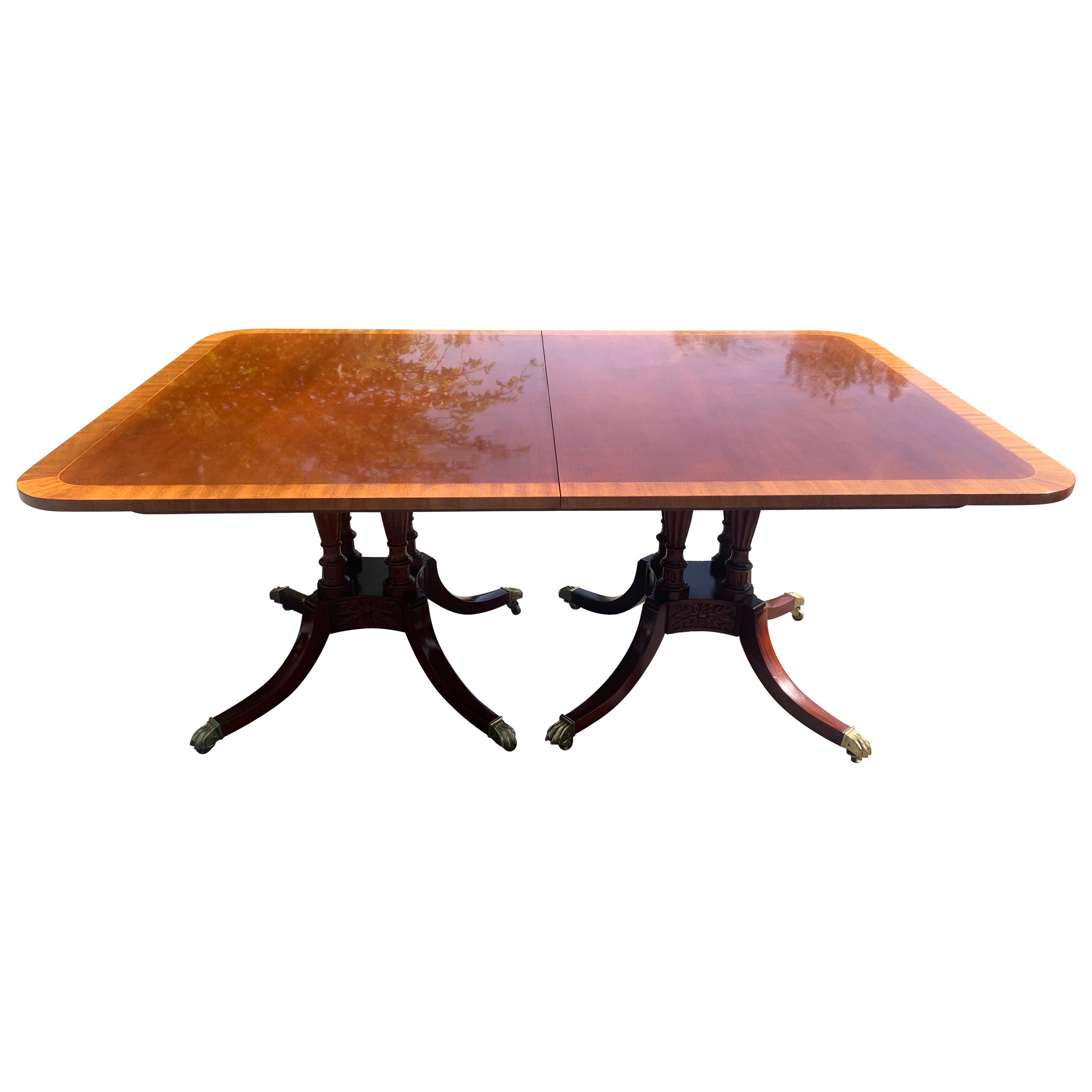 Baker Furniture Banded Mahogany Double Pedestal Dining Table