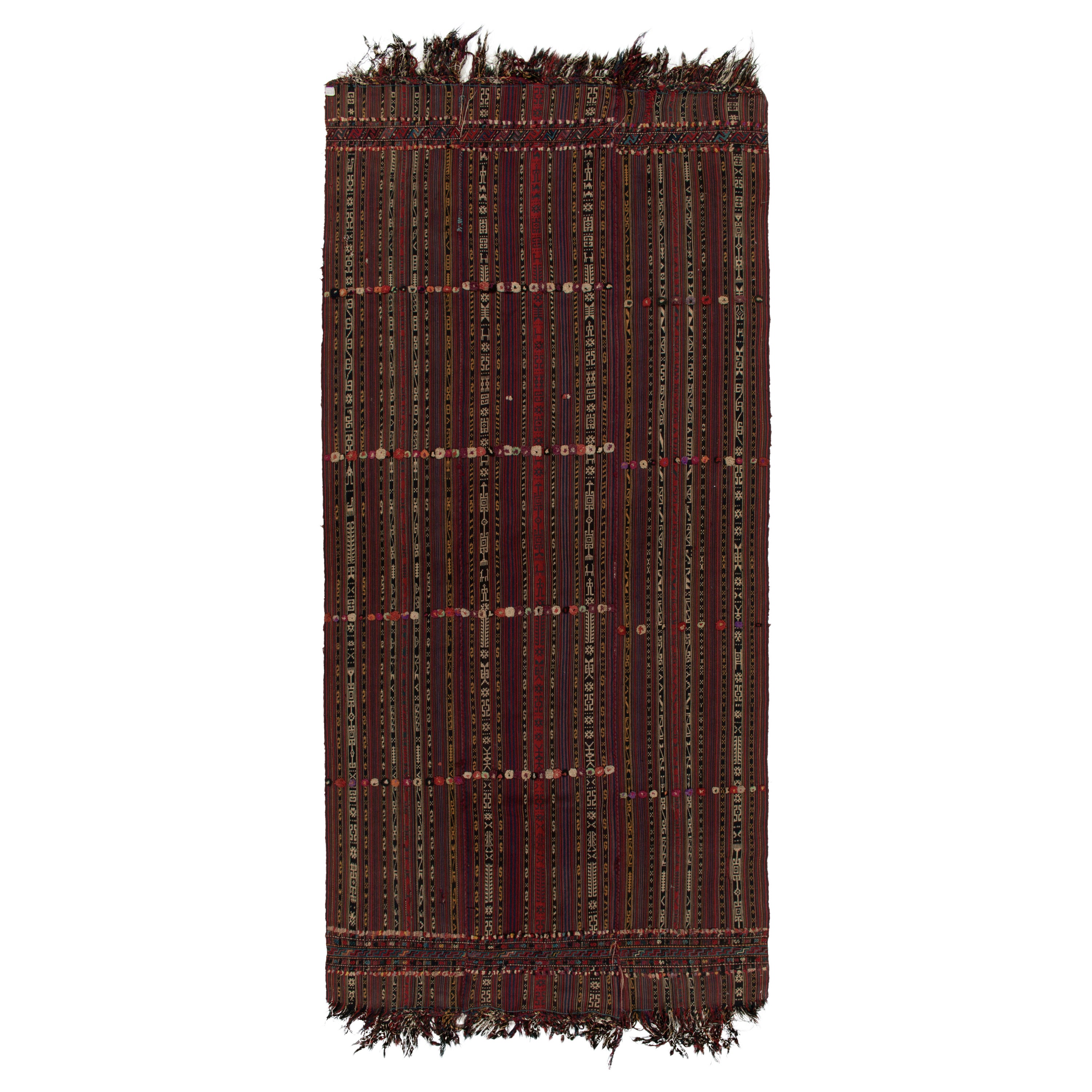 1950s Vintage Persian Kilim Rug inRed & Brown Geometric Pattern by Rug & Kilim For Sale