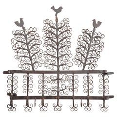 Antique 18th Century French Wrought Iron Kitchen Hook Rack with Rooster Motifs