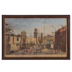 Grabado italiano coloreado a mano, Vista del Gran Arsenal de Venecia, mayo de 1794