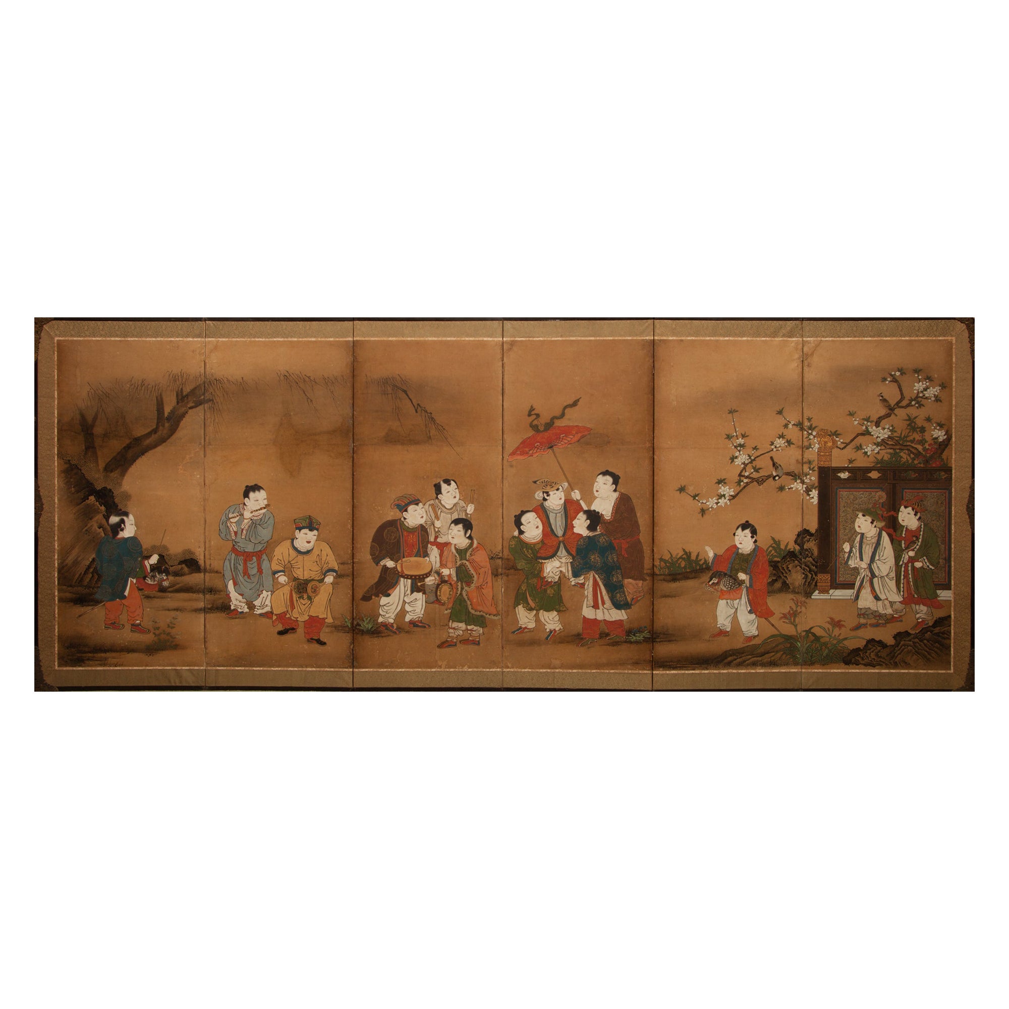 Japanese Six Panel Screen: Karako 'Chinese Children' For Sale