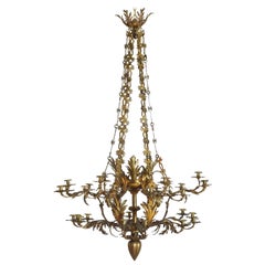 Antique Italian, Apulia, Late Neoclassical Cast and Gilt Brass 30-Light Chandelier