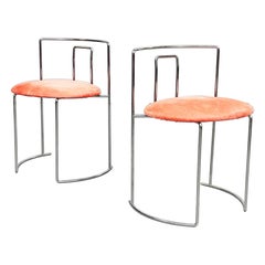 Italian Mid-Century Pink Velvet Steel Gaja Chairs by Takahama for Gavina, 1970s