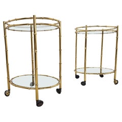 Pair of Brass Faux Bamboo Drinks Trolley, 1970s