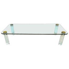 LEON ROSEN For PACE COLLECTION Glass Lucite Brass Chrome Coffee Cocktail Table 