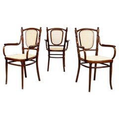 Austrian Mid-Century Chairs with Straw and Wood, 1950s