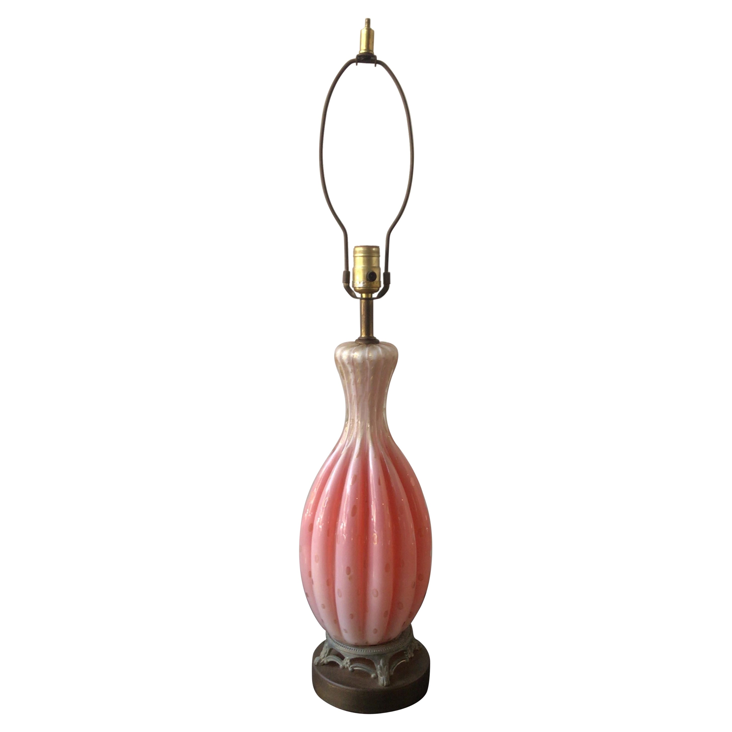 1950s Pink Murano Glass Lamp For Sale