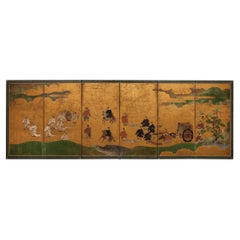 Japanese Six Panel Screen: Courtiers Festival
