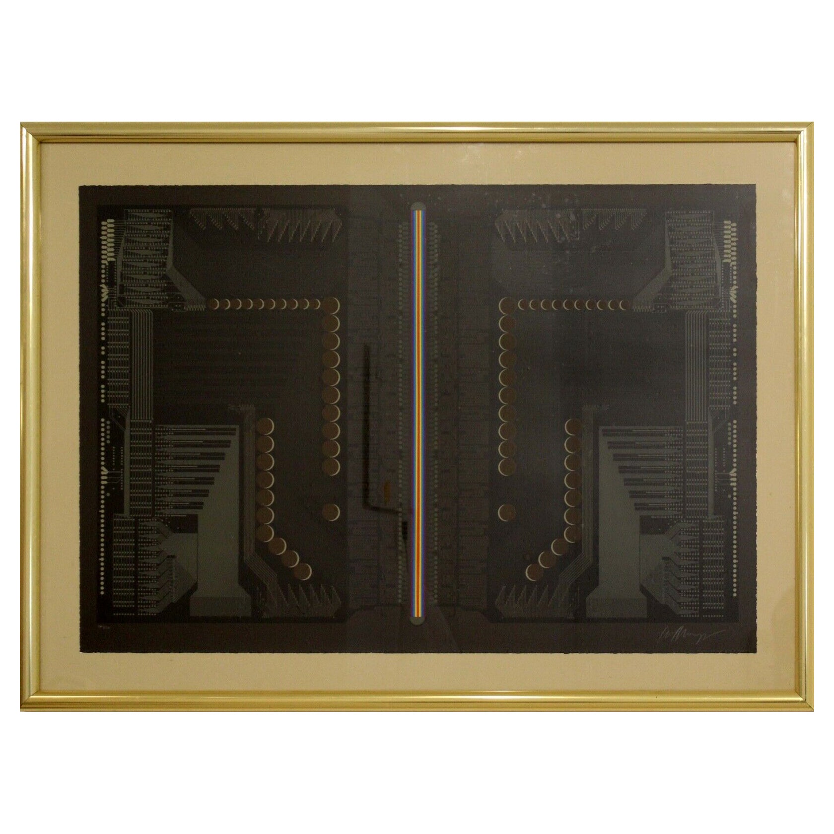 Modern Retro Abstract Circuit Board Design Lithograph Signed 121/150 Framed
