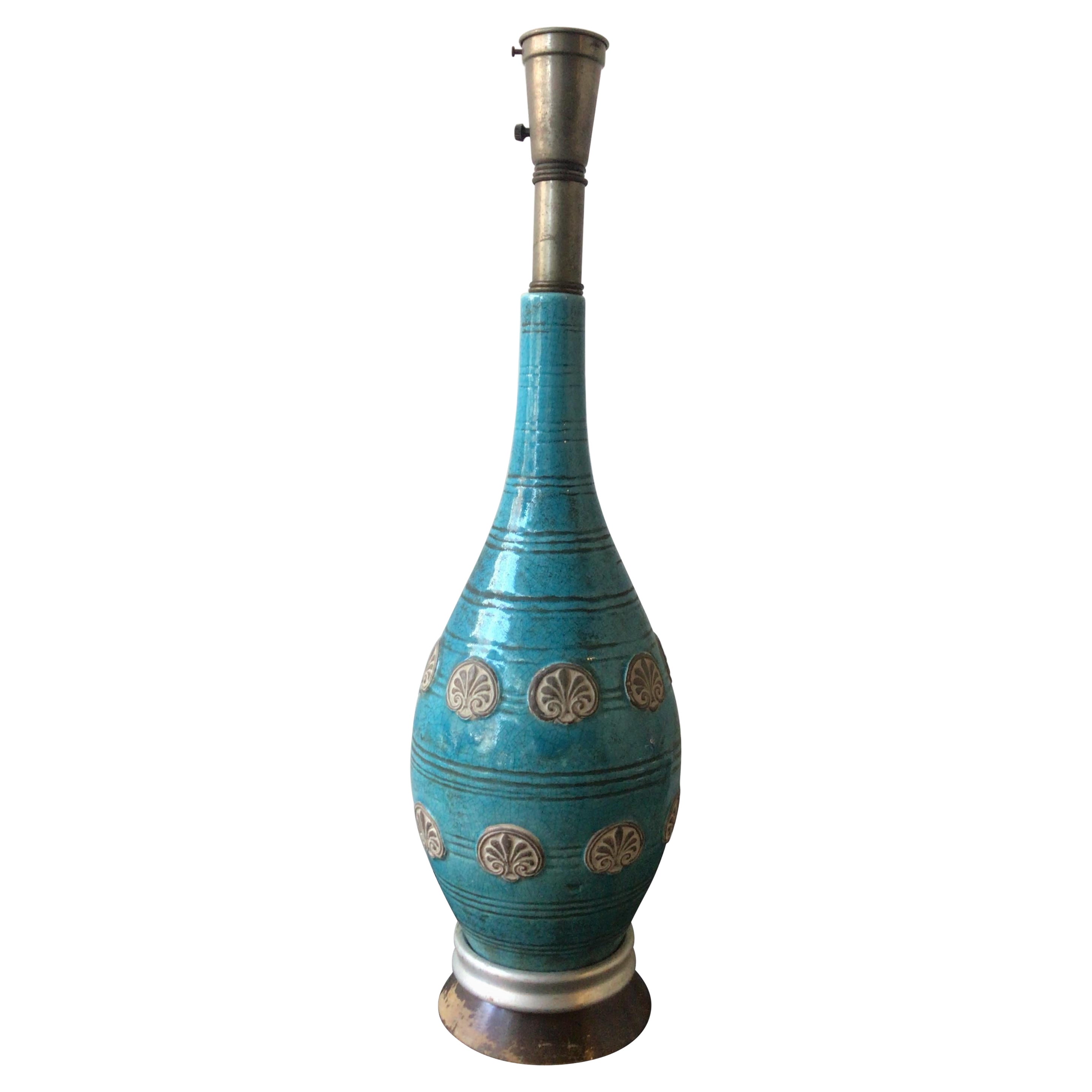 1960s Italian Ceramic Aqua Lamp For Sale