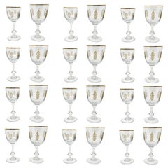 Estate 24 Pce, Palais Versailles Tiffin Gold Etched Crystal Wine & Water Glasses