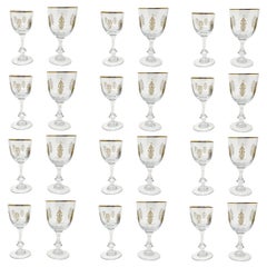 Estate 24 Pce, Palais Versailles Tiffin Gold Etched Crystal Wine & Water Glasses