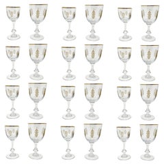 Vintage Estate 24 Pce, Palais Versailles Tiffin Gold Etched Crystal Wine & Water Glasses