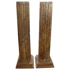 Pair of 18th Century French Louis XVI Carved Wood Fluted Column Pedestals