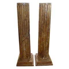 Pair of 18th Century French Louis XVI Carved Wood Fluted Column Pedestals