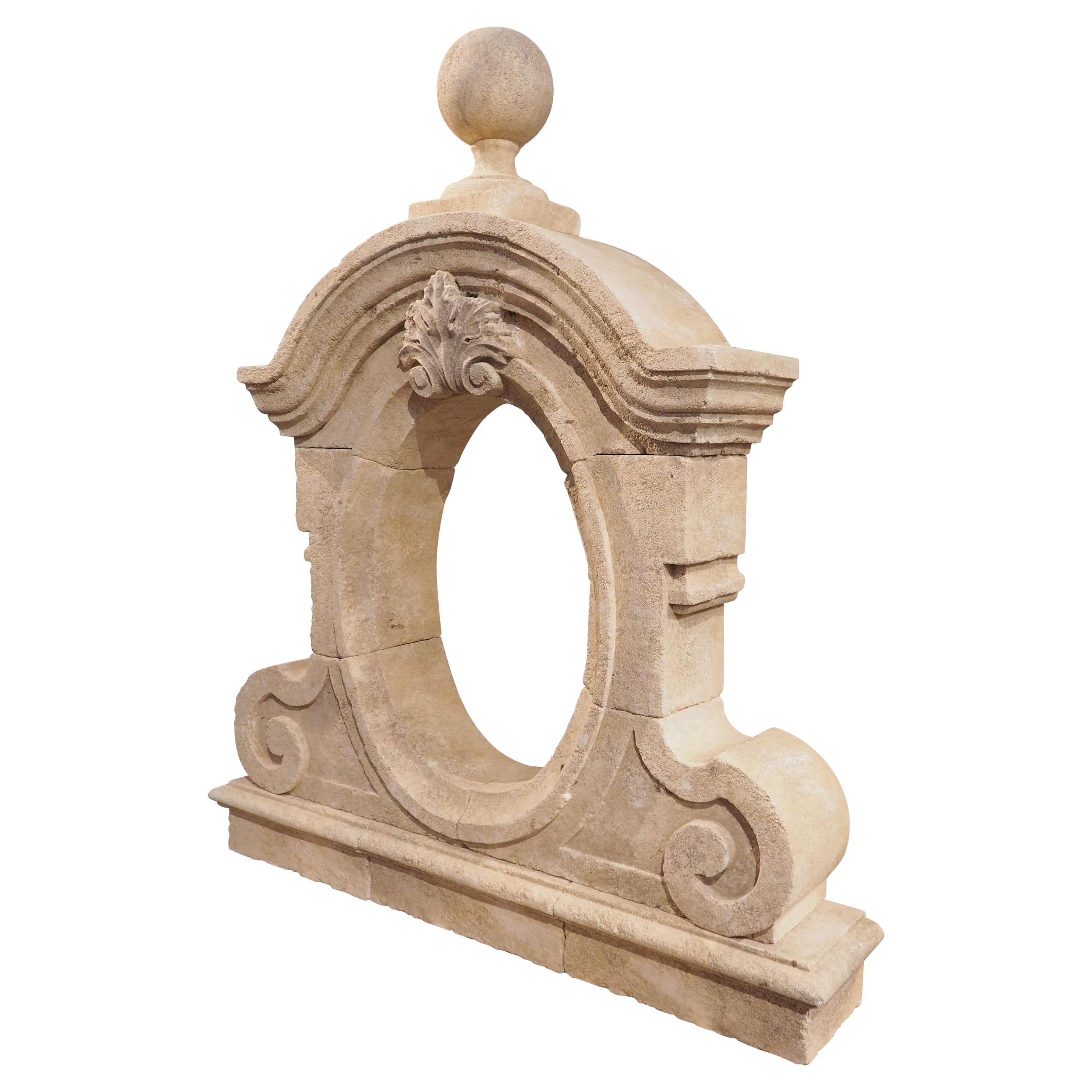 French Carved Limestone Oeil-de-Bouef Window Surround from Provence