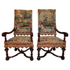 Pair Antique French Tapestry Armchairs, Circa 1890's