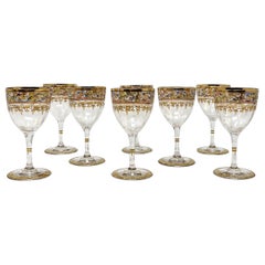 Set of 8 Antique Austrian Moser Glass Hand-Painted Gold-Leaf Cordials, Ca. 1890