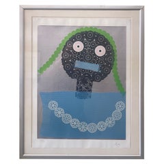 Limited Edition Mixed Media Lithograph "Doily Girl" by Enrico Baj