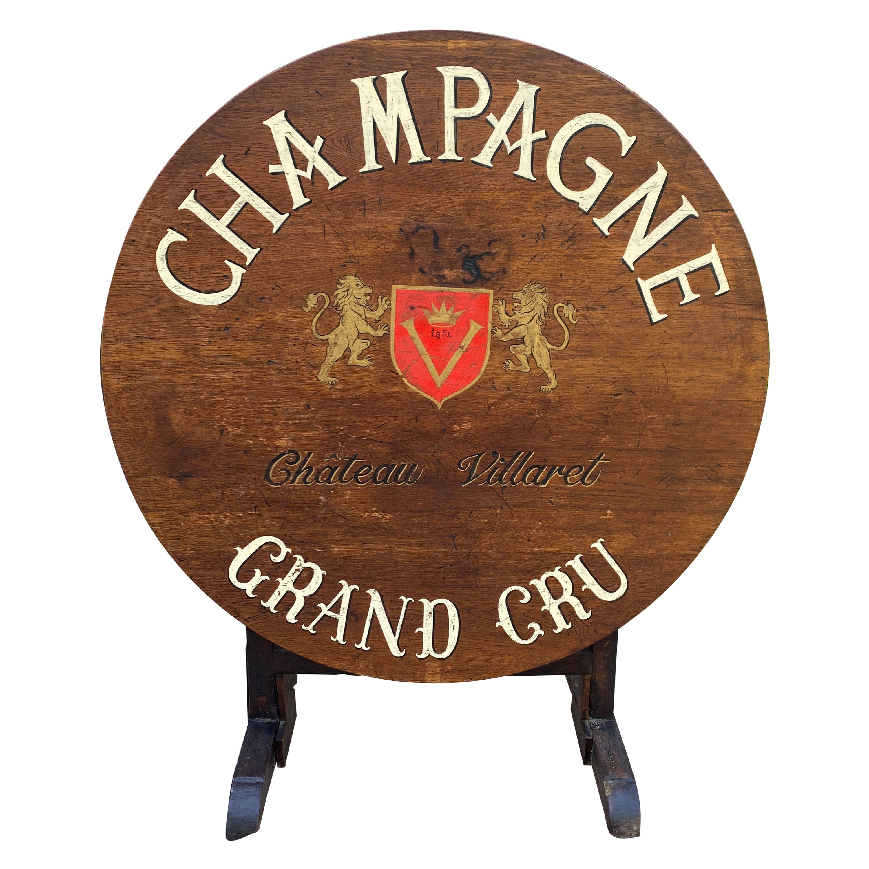 Antique French Wine Table Champagne Round Flip Top Gateleg Oak Trestle Feet 